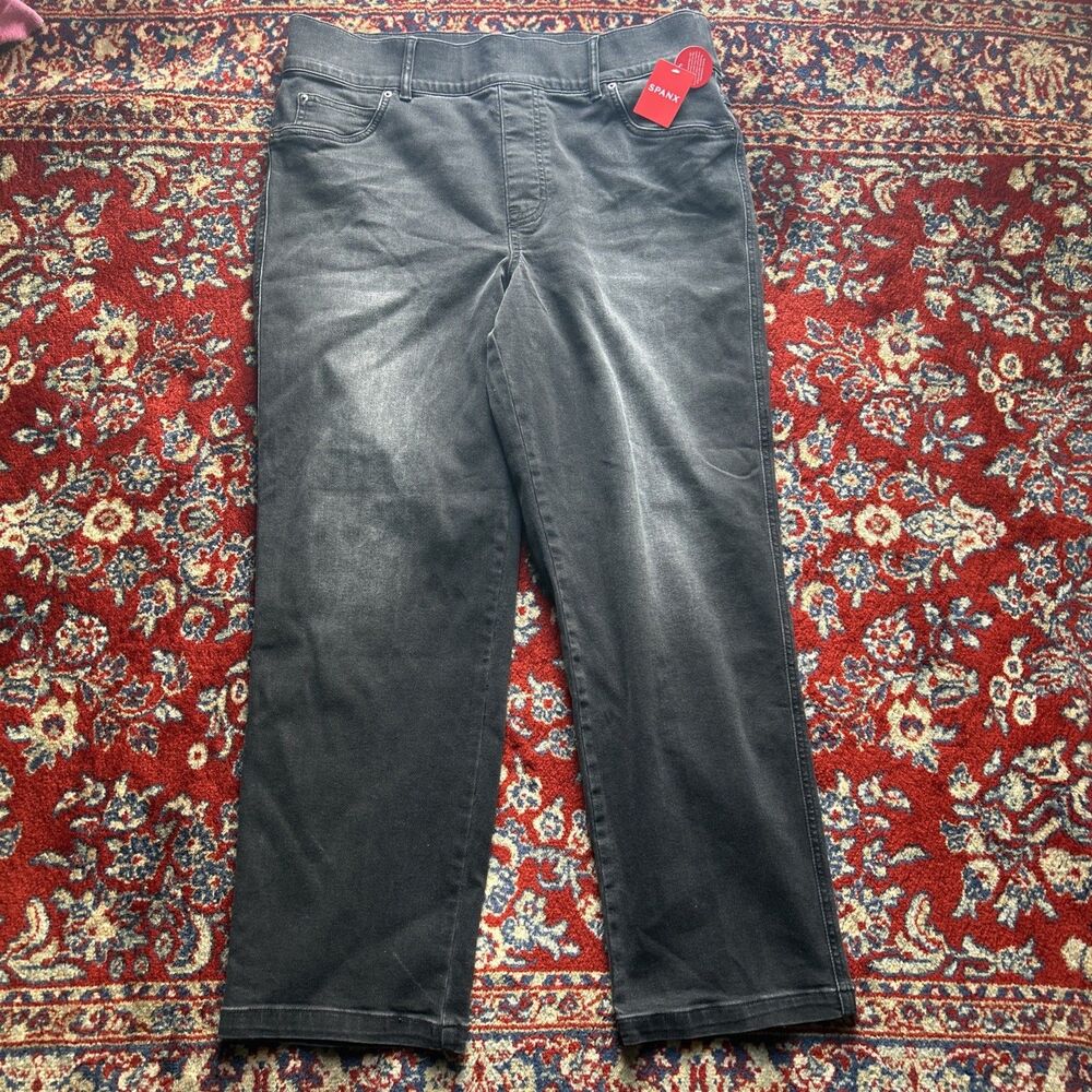 Spanx Straight Pants Womens 1X High Waisted Black Jean-ish Back Faux Pockets
